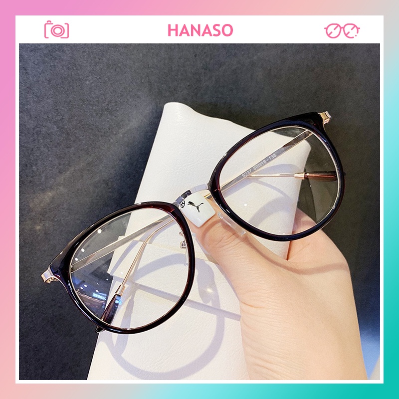Kính giả cận nam nữ thời trang mắt tròn chống ánh sáng xanh phong cách Hàn Quốc mắt kính không độ HANASO 014