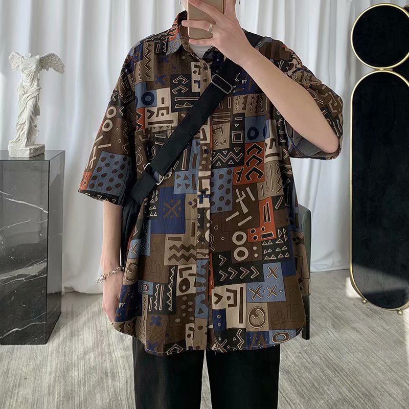 Áo Sơ Mi Nam Ngắn Tay Dáng Rộng In Hoa Kiểu Hàn Quốc Trẻ Trung fashion bigsize Áo sơ mi Áo Mùa Hè Nam