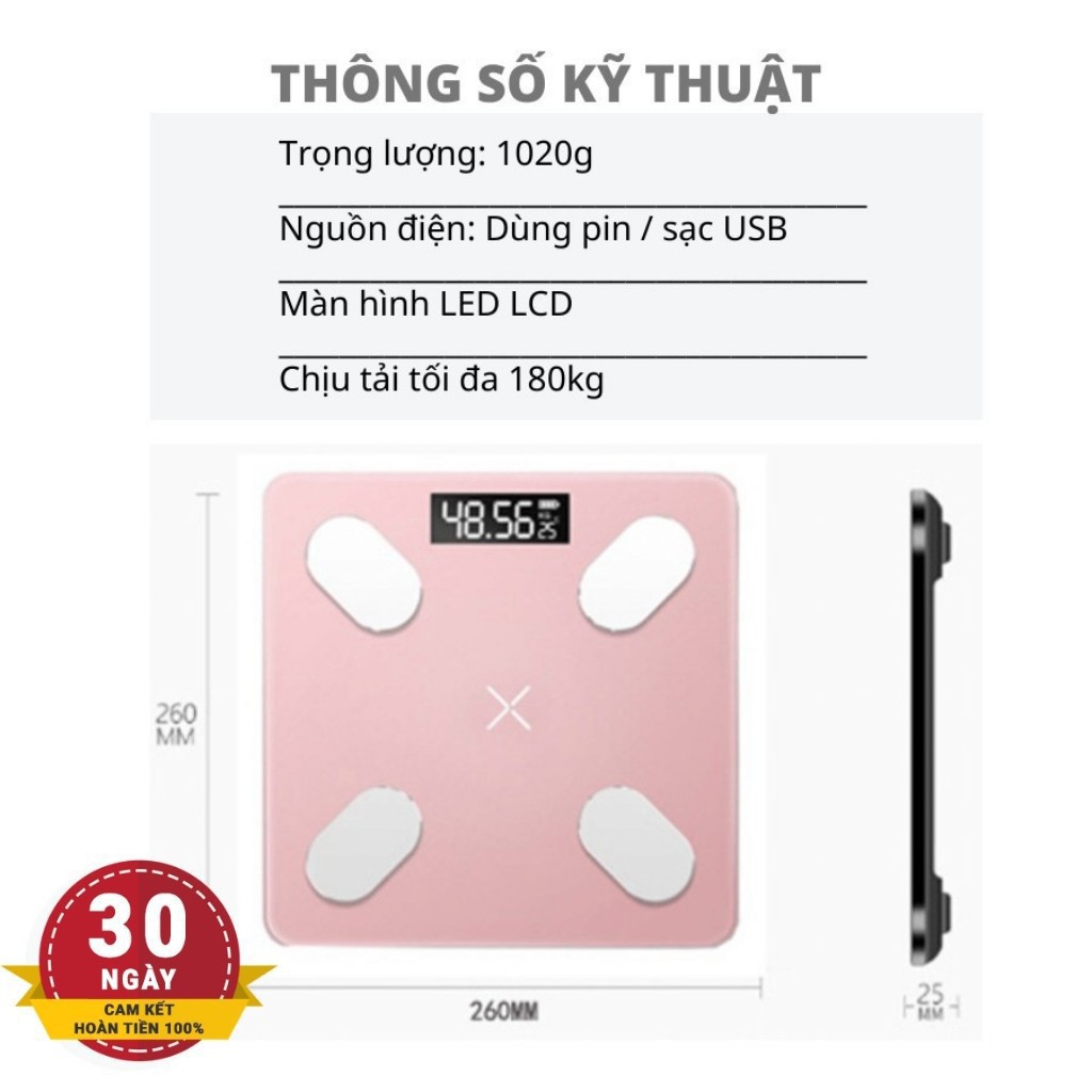 CÂN ĐIỆN TỬ KẾT NỐI BLUETOOTH [TẶNG THƯỚC DÂY] cân kiểm soát ăn uống hoạt động thể thao