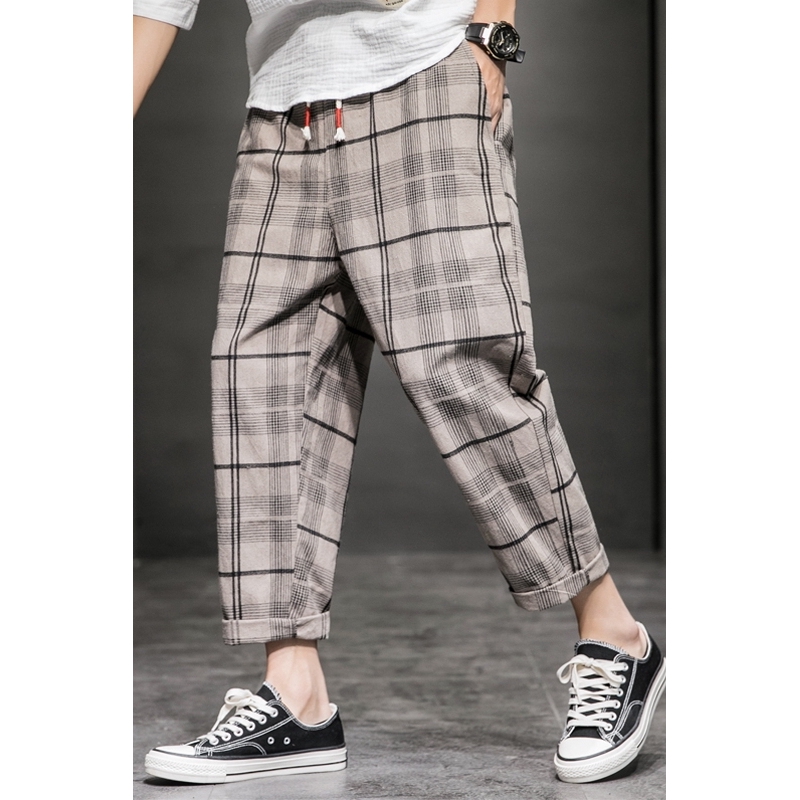  m old pants casual 5XL 9 casual loose 2020 pants linen Plaid cotton to points