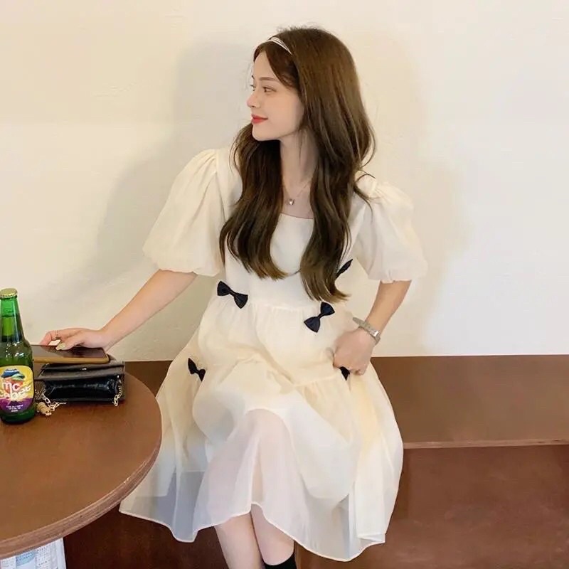 Đầm bầu tiểu thơ xinh xắn 2 lớp HOT TREND-Váy bầu babydoll dáng dài cổ vuông siêu xinh