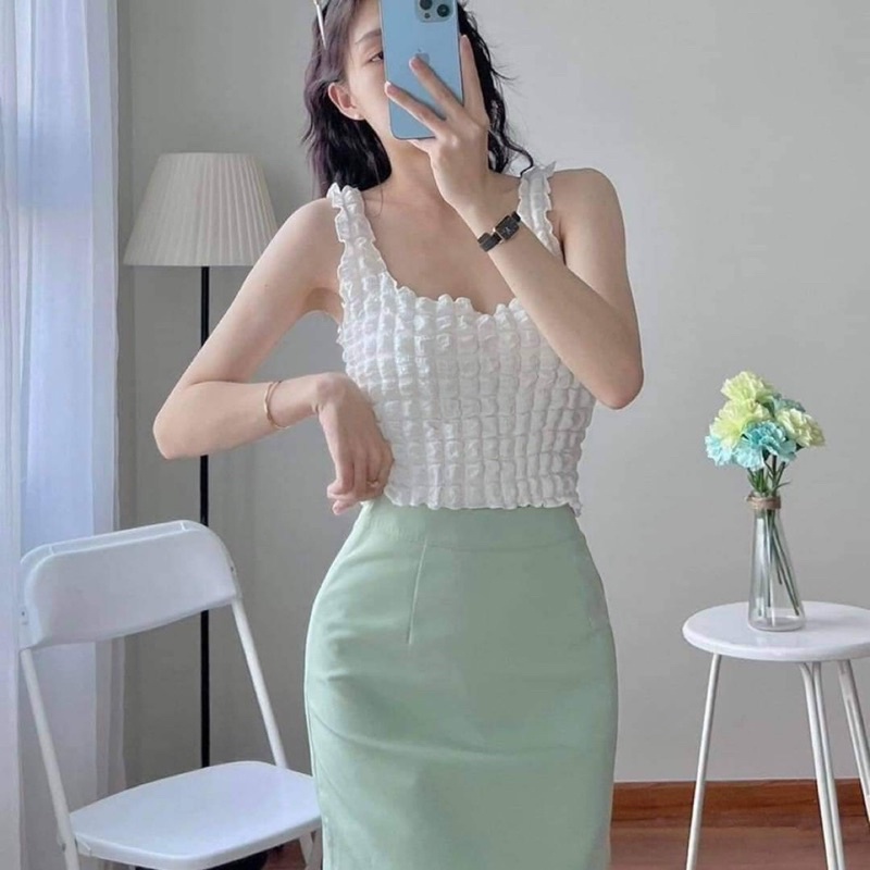 Áo crotop hai dây xốp ô vuông mềm mịn mùa hè dành cho nữ Nhungkudostore
