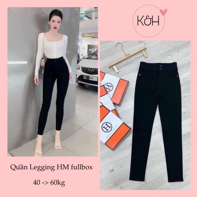 Quần legging 2 khuy kèm hộp NN45 quần tregging nữ cạp cao full box