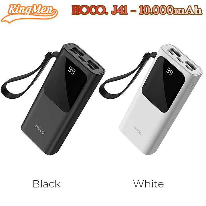 Pin sạc dự phòng Hoco J41 10000mAh kép USB đầu ra chống cháy PC LED chỉ báo mức năng lượng.