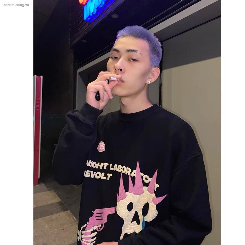 Áo nỉ tay dài in hình đầu lâu cá tính cho nam nữ