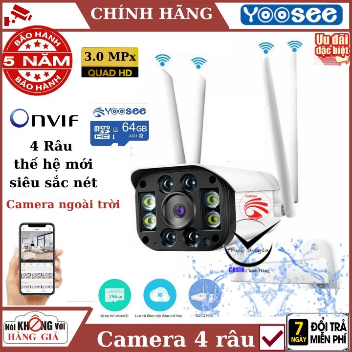 Camera wifi ngoài trời 3.0 Mpx yoosee 4 râu , chống nước , đàm thoại 2 chiều , cam biến chuyển động