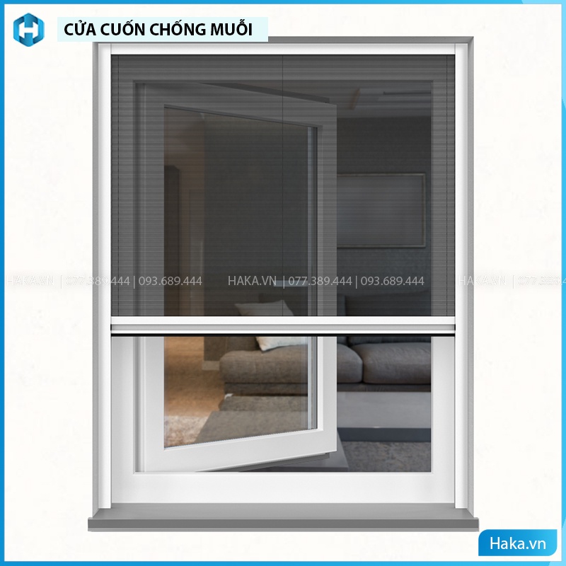 Cửa lưới chống muỗi dạng cuốn HAKA, cửa chống muỗi tự cuốn ngăn côn trùng tuyệt đối ăn toàn bền đẹp cho gia đình