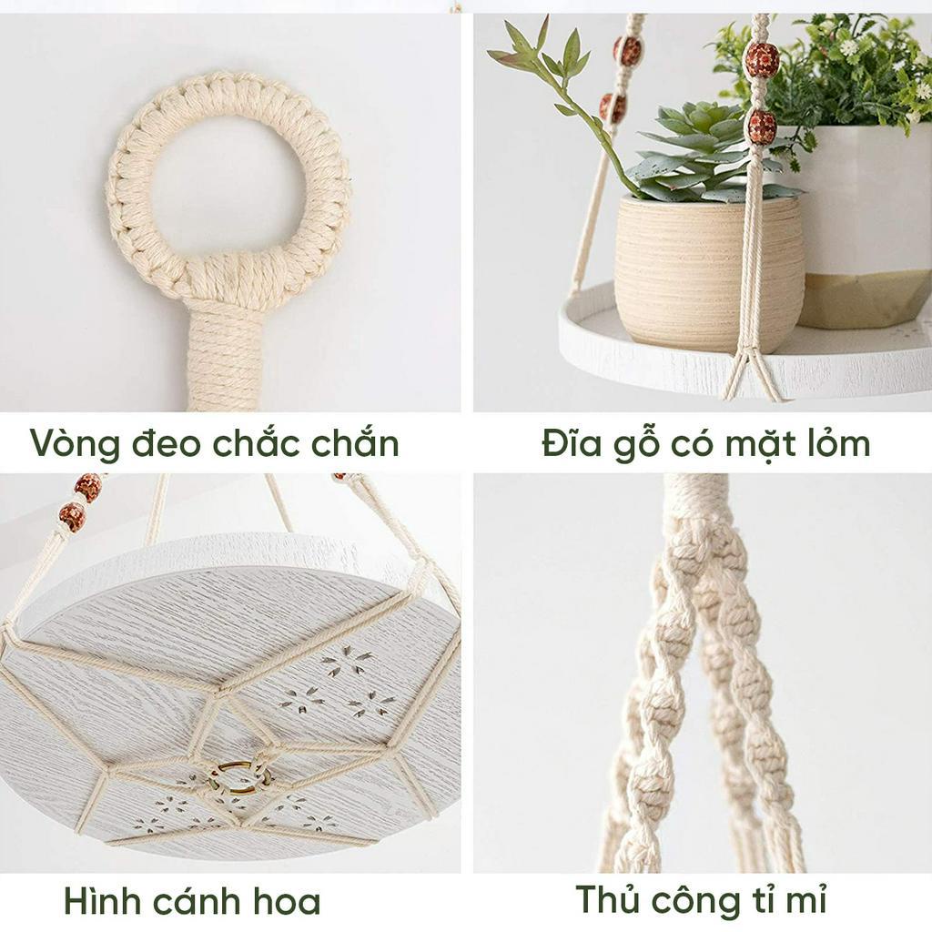 Set dây treo Macrame kèm đĩa đựng chậu MONROVIA, decor trong nhà, sân vườn, ban công, đan thủ công tỉ mỉ từ sợi cotton