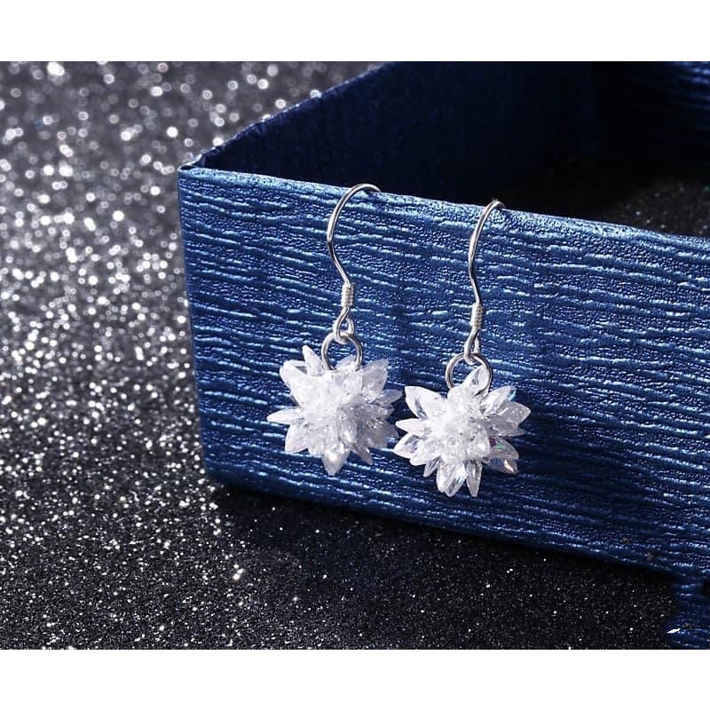 Bông tai bạc nữ dạng móc đá pha lê tuyết DaLiA Jewelry khuyên tai bạc chùm hoa xinh