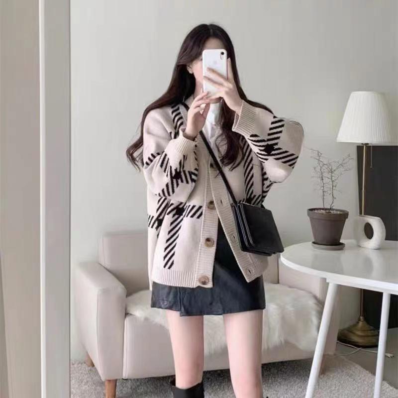 Áo khoác len cardigan kẻ Hàn Quốc thu đông  P777