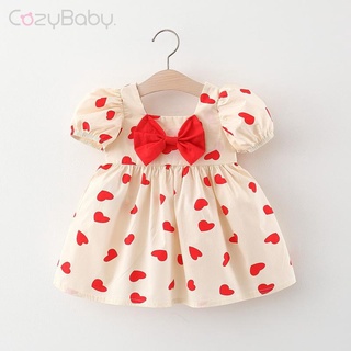 Ấm cúngBaby Bé Gái Đầm Mùa Hè Đầm Bé Gái In Hình Tình Yêu Đầm Công Chúa Puff Tay Đầm Bé Gái Đầm