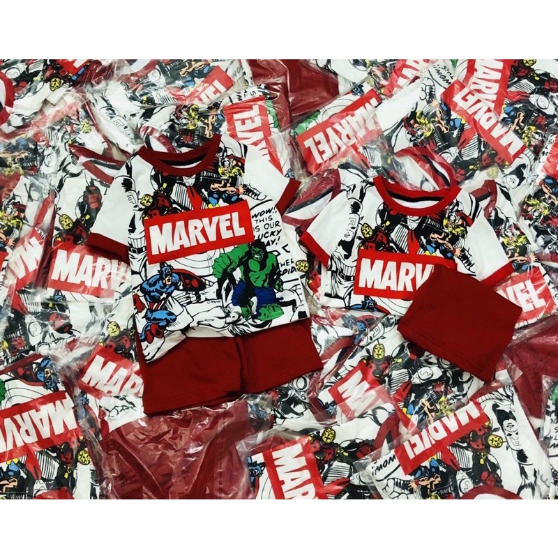 Bộ cộc tay marvel đỏ trắng cho bé trai size từ 10-24 cân