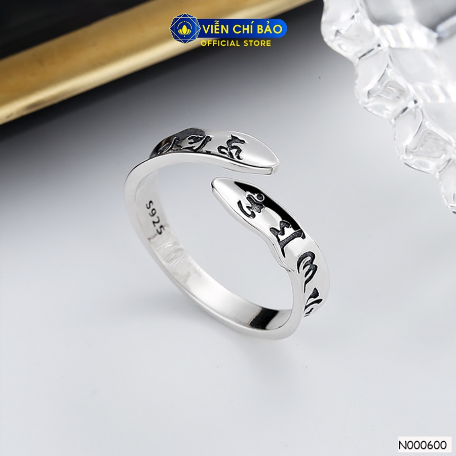 Nhẫn bạc nữ omani padme hum bản chéo hở chất liệu bạc 925 thời trang phụ kiện trang sức Viễn Chí Bảo N000600