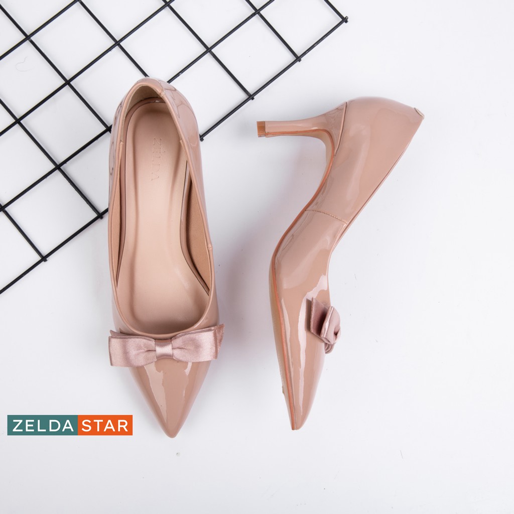Giày bít nhọn Zelda Star phối nơ gót cao 9cm - BN0201020