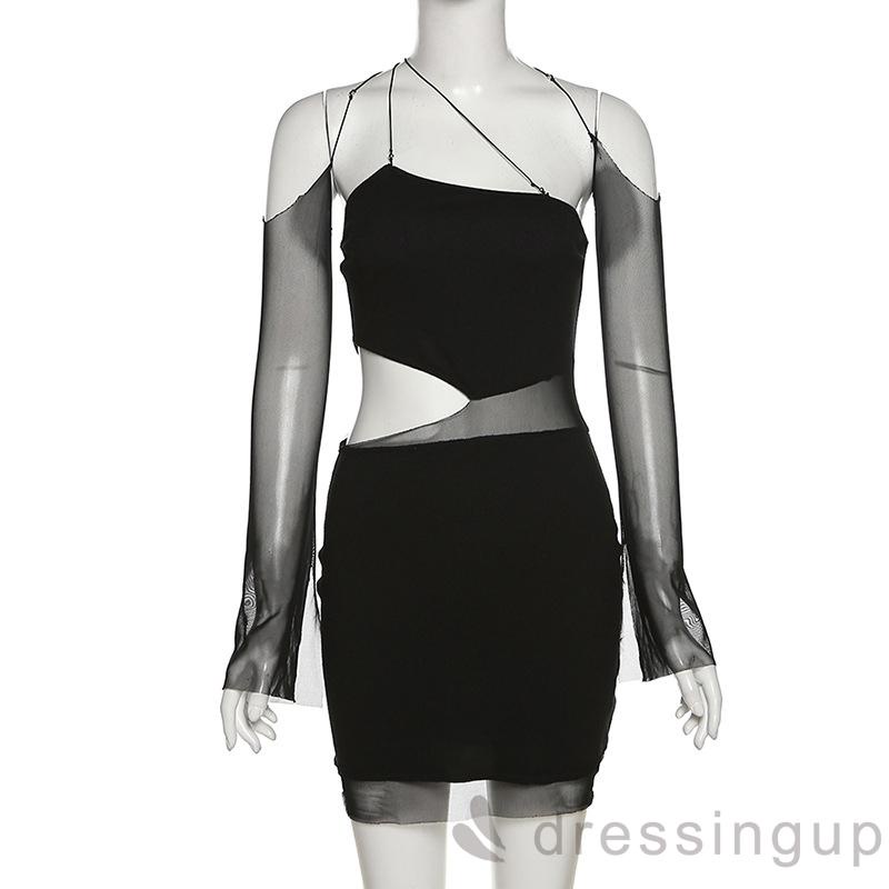 Đầm Ôm Trễ Vai Tay Dài Màu Đen Thời Trang Quyến Rũ Cho Nữ