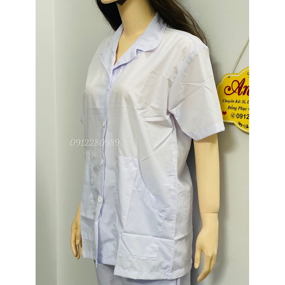 Áo Blouse 2 túi xéo ngành y tế tay ngắn vải silk Ngựa loại 1 mặc rất mát mịn mềm _ Hình chụp thật