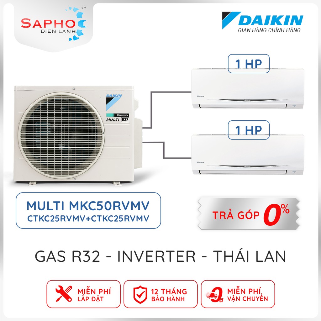 [Free Lắp HCM] Hệ Thống Máy Lạnh Điều Hòa Multi S Daikin Inverter 1 Cục Nóng 2 Dàn Lạnh Combo MKC50RVMV/1.0HP+1.0HP