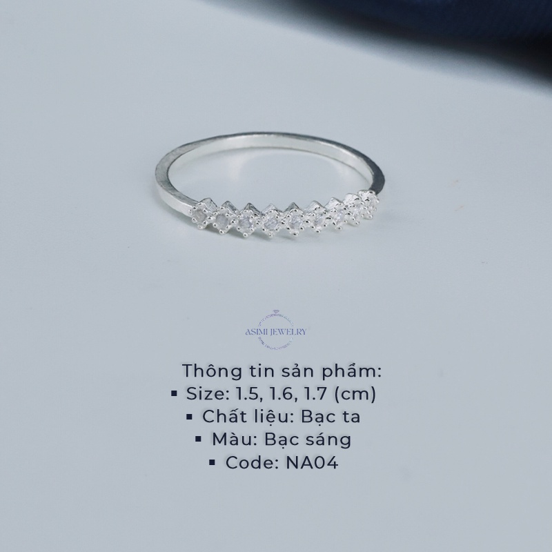 Nhẫn bạc ta nữ đính hàng đá Asmi, Nhẫn nữ bạc ta S999 cao cấp kiểu dáng sang trọng Sparkle Ring NA04