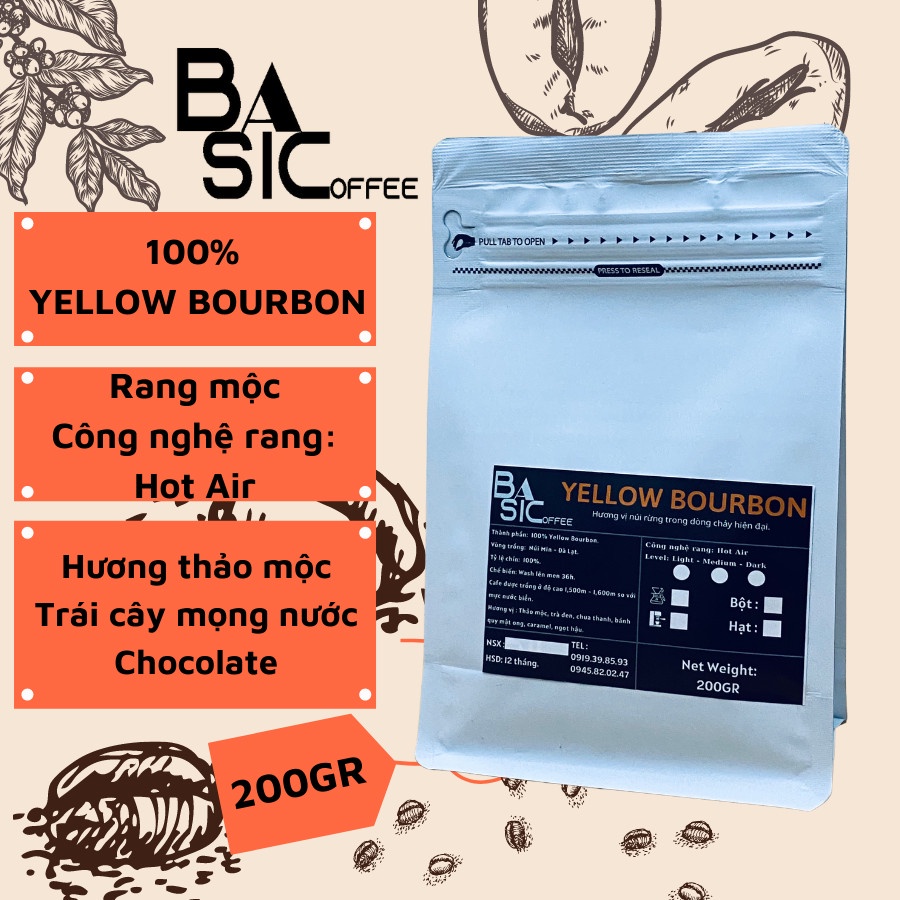 Cà Phê Nguyên Chất Arabica Yelow Bourbon Cầu Đất Đà Lạt Basic Coffee Hương Vị Thảo Mộc Trà Đen Cafe Đà Lạt