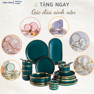Mua Bộ bát đĩa cao cấp chén dĩa sứ 26 món viền vàng các màu phong cách Bắc Âu sang trọng