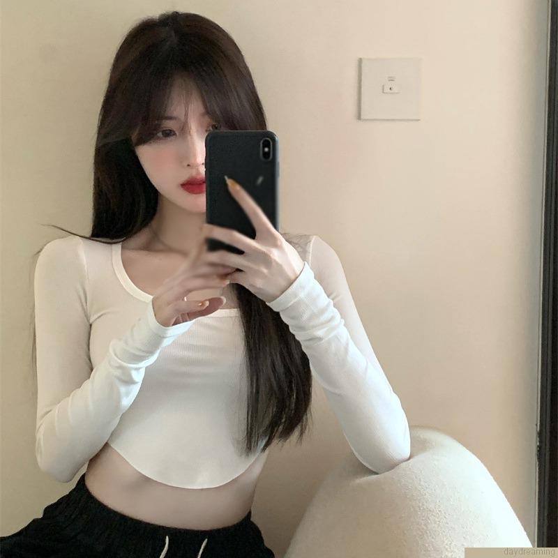 Áo Croptop Áo Thun Dài Tay Màu Sắc Thời Trang Quyến Rũ Cho Nữ Áo Thun Thể Thao