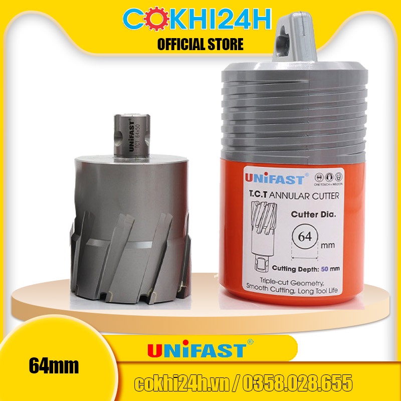 Mũi khoan từ rút lõi phi 64mm Unifast HSS 64x25 / TCT 64x35 / TCT 64x50