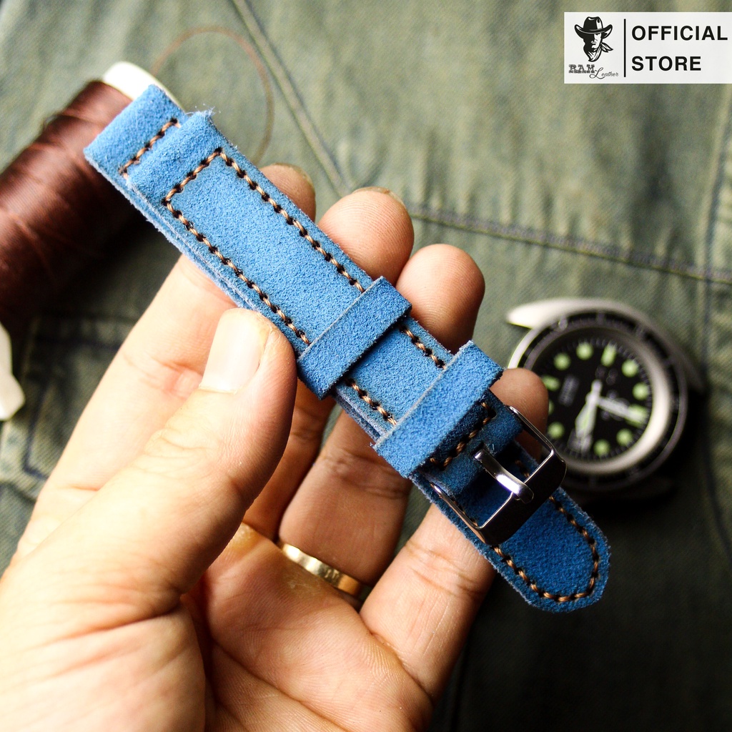 Dây Đồng Hồ Da Thật RAM Leather 1963 Da Bò Da Lộn Navy Bền Đẹp