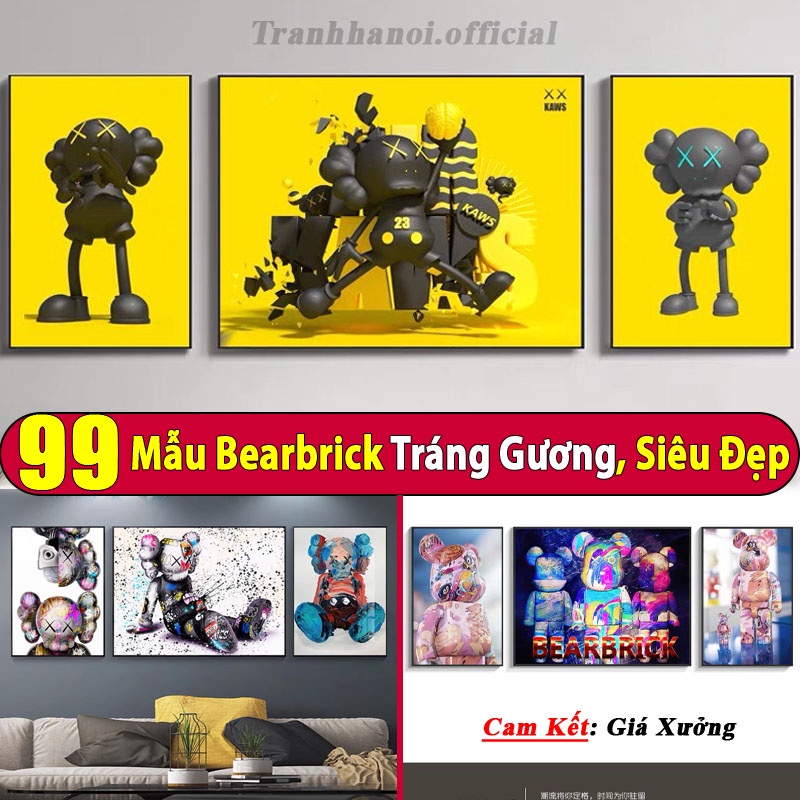 Bộ 3 Trang Tráng Gương Gấu Bearbrick/ Kaws treo Tường Phòng Khách/ Trang Trí Shop/ Quà Tặng Khách Hàng