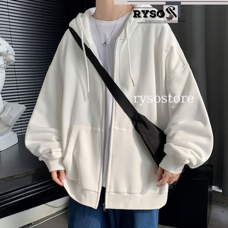 Áo khoác hoodie nỉ trơn tay bồng unisex form rộng chất nỉ ngoại dày dặn cao cấp có khóa kéo oversize dáng thụng
