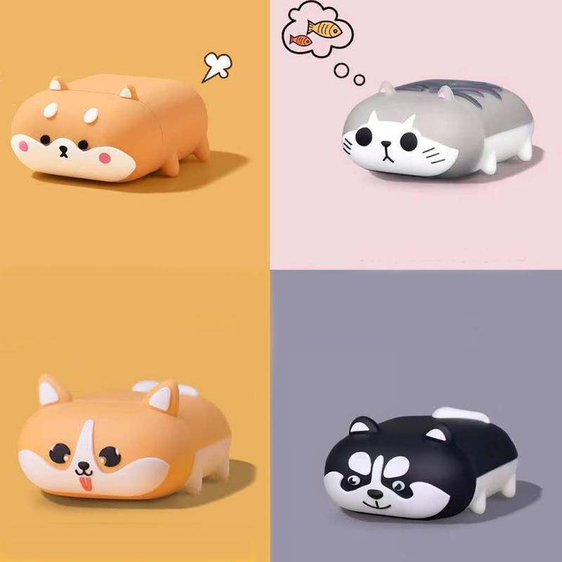 Vỏ bảo vệ hộp sạc tai nghe thích hợp cho Airpods 1 2 3 hình chó corgi husky 3D dễ thương