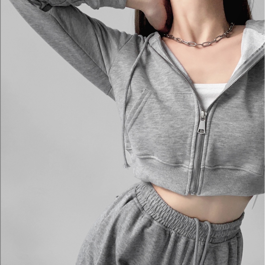 Áo Khoác Cardigan Có Mũ Trùm Dáng Rộng Lưng Cao Phối Khóa Kéo Phong Cách Âu Mỹ Thời Trang Xuân Thu