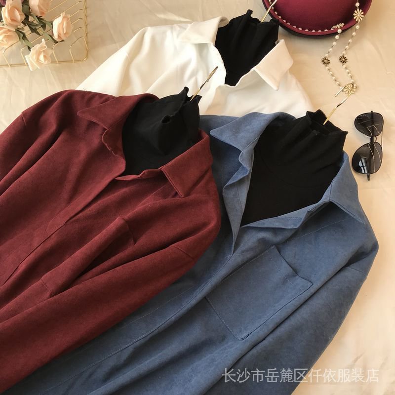 Áo Len Tay Dài Cổ Chữ v Giả Hai Lớp Thời Trang Thu Đông Cho Nữ