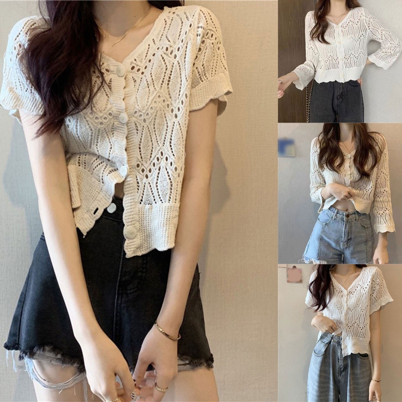 Áo Khoác Cardigan Dệt Kim Mỏng Tay Loe Dài Họa Tiết Kẻ Sọc Gợn Sóng Thời Trang Cho Nữ