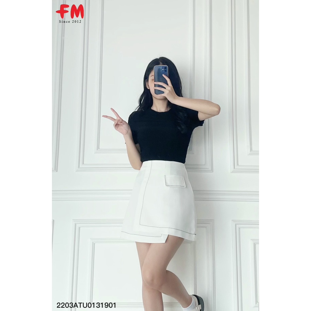Áo thun xốp nhăn nữ FM Style, áo kiểu basic  cổ tròn thời trang I FM Online 220320600