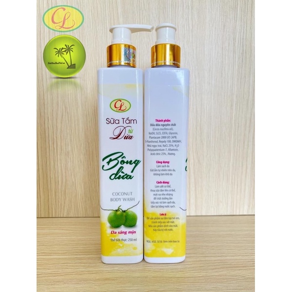 [Cửu Long] Sữa Tắm từ Dừa Cửu Long - Sữa Tắm Bông Dừa 250ml Mờ Nám, Loại bỏ đồi mồi cho da.