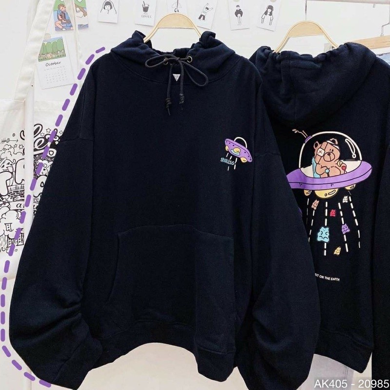 Áo Khoác Hoodie Nỉ Bông Tay Phồng Form Rộng Cánh Dơi In UF.O SWAETER HOODIE Nữ in GẤU U.F.O - AK 3405 | BigBuy360 - bigbuy360.vn