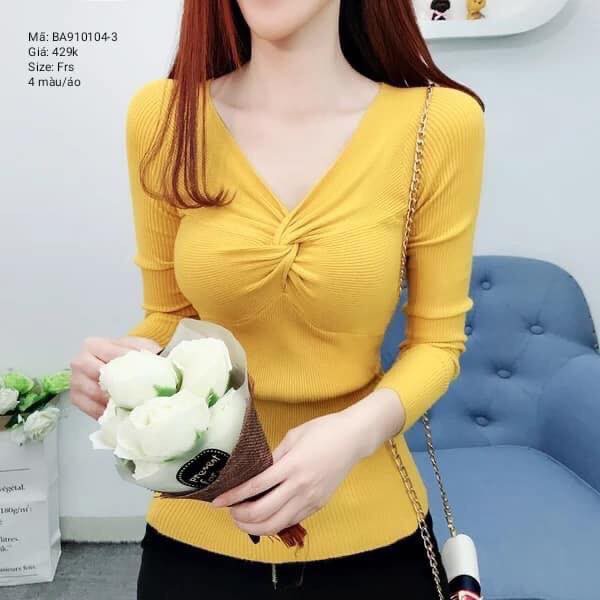 Áo xoắn ngực tay dài - thun gân - dưới 48kg