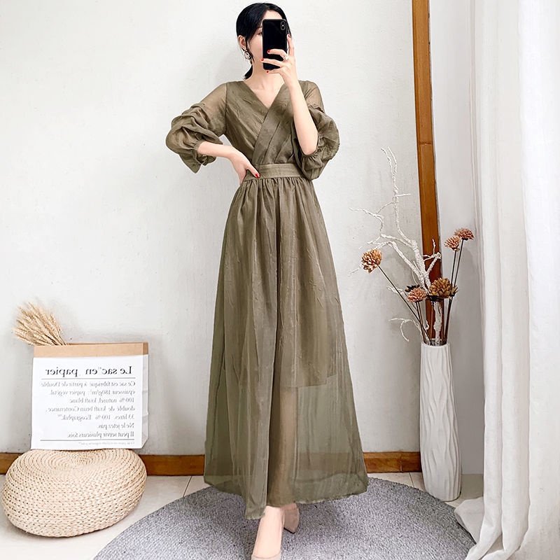 [LININ] Đầm Dài Qua Gối Dáng Ôm Màu Trơn Thời Trang Mùa Hè Phong Cách Mori Mới Cho Nữ