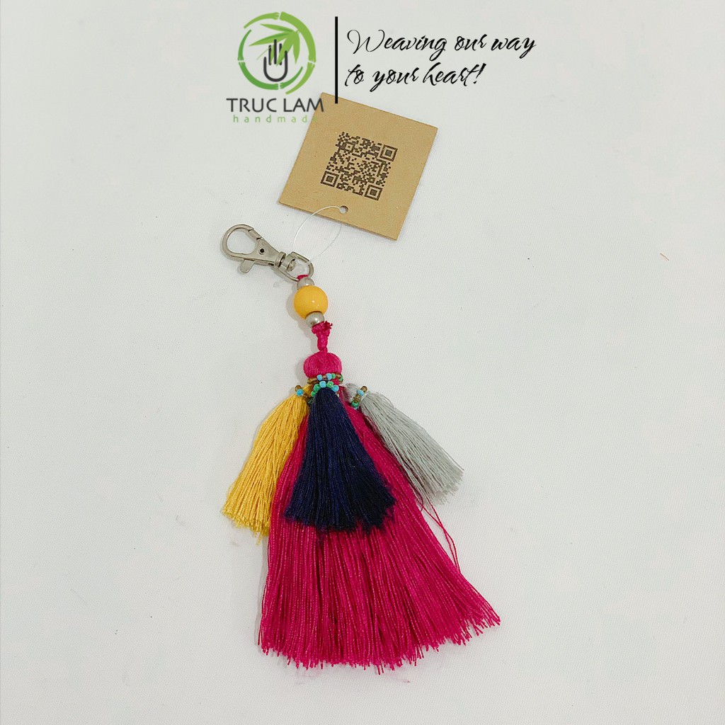 Móc Khóa Treo Túi Dây Len Tua Rua Nhiều Màu Sắc Trúc Lâm Handmade