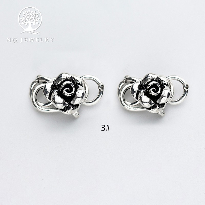 Charm bạc khóa liên kết vòng tay, dây chuỗi hình bông hoa - NQ Jewelry