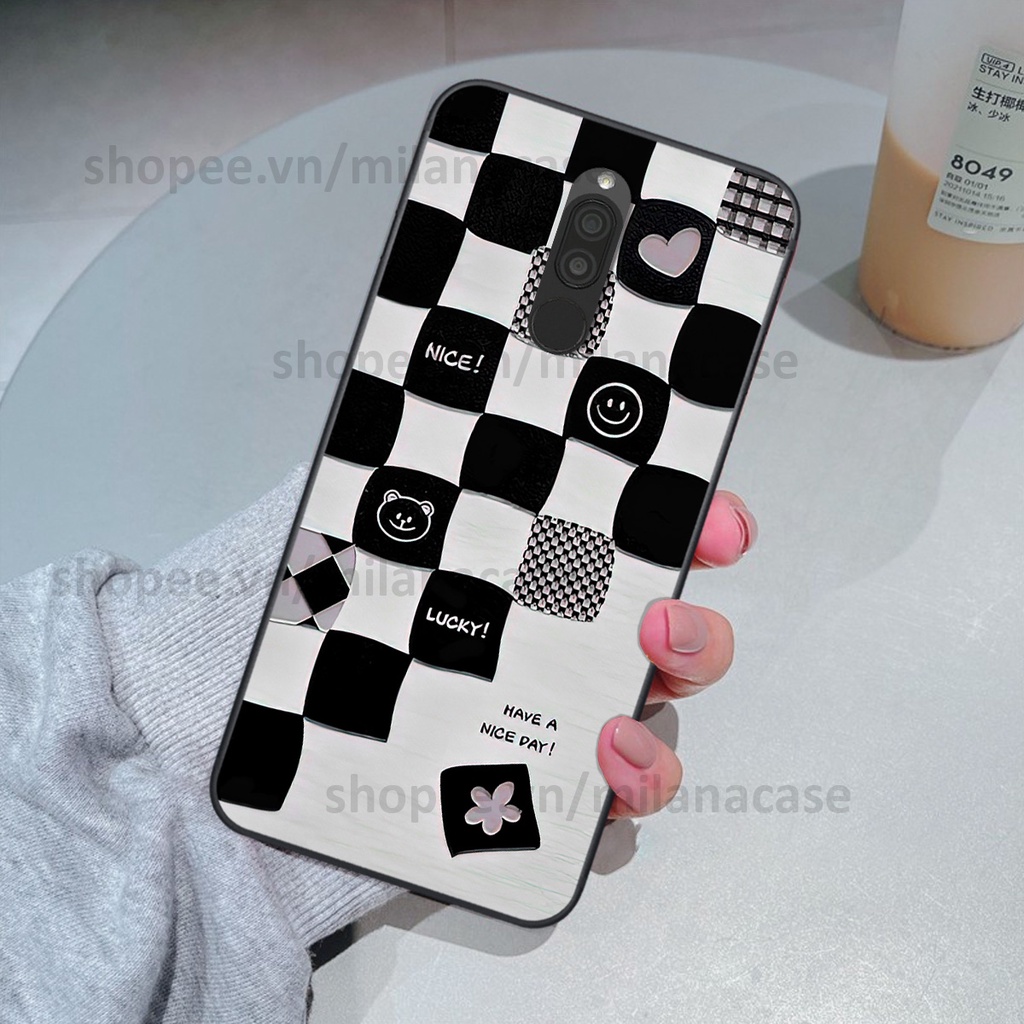 Ốp Xiaomi Redmi 8 in hình caro trái tim siêu đẹp, siêu nét đầy phong cách cá tính