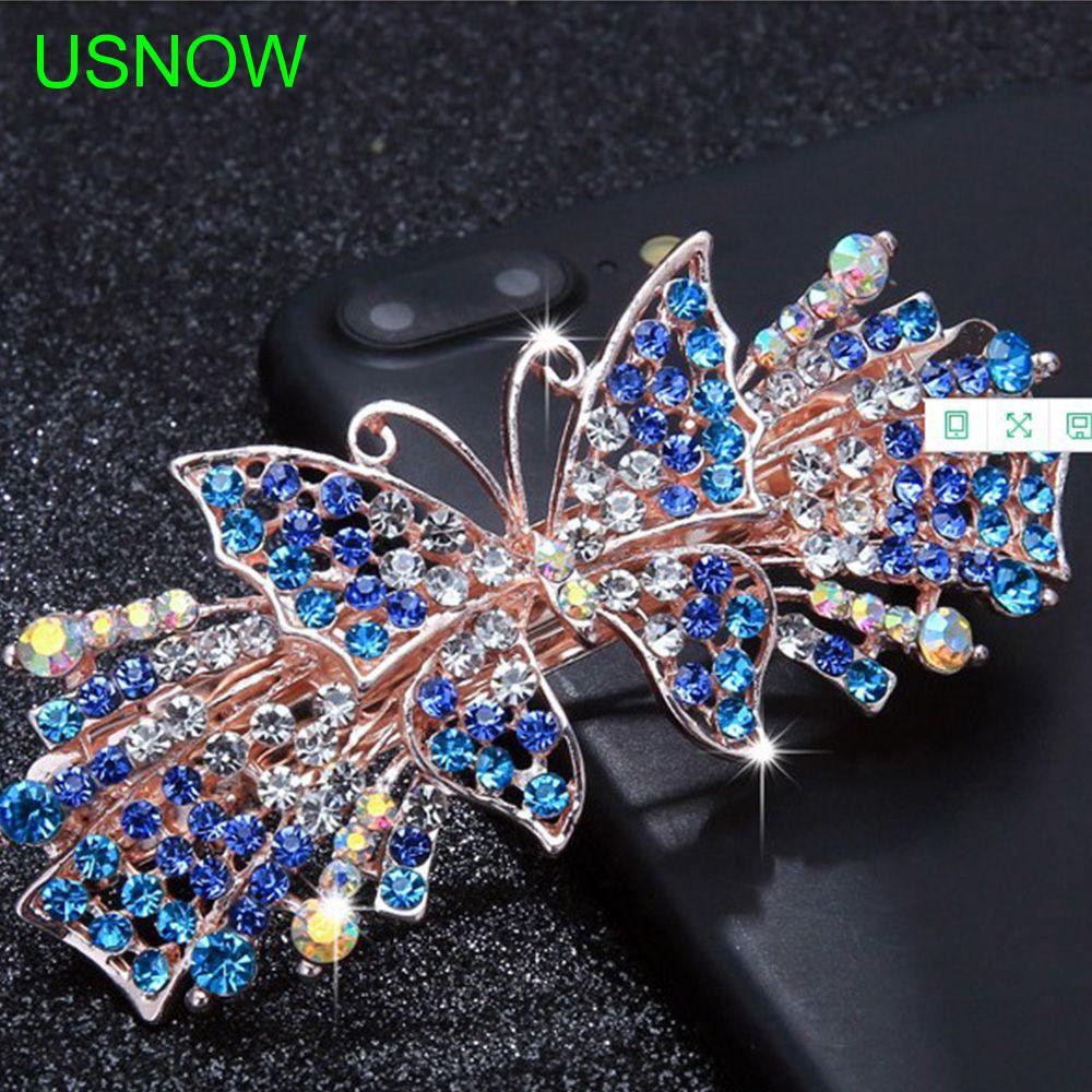 Kẹp tóc kim loại họa tiết bướm và hoa đính đá thanh lịch