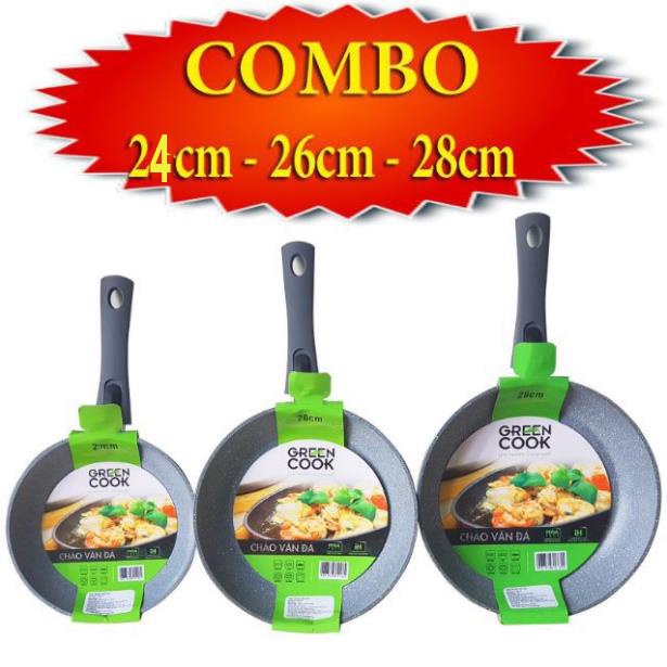 Combo 3 chảo đá  24-26-28cm DÙNG ĐƯỢC BẾP TỪ