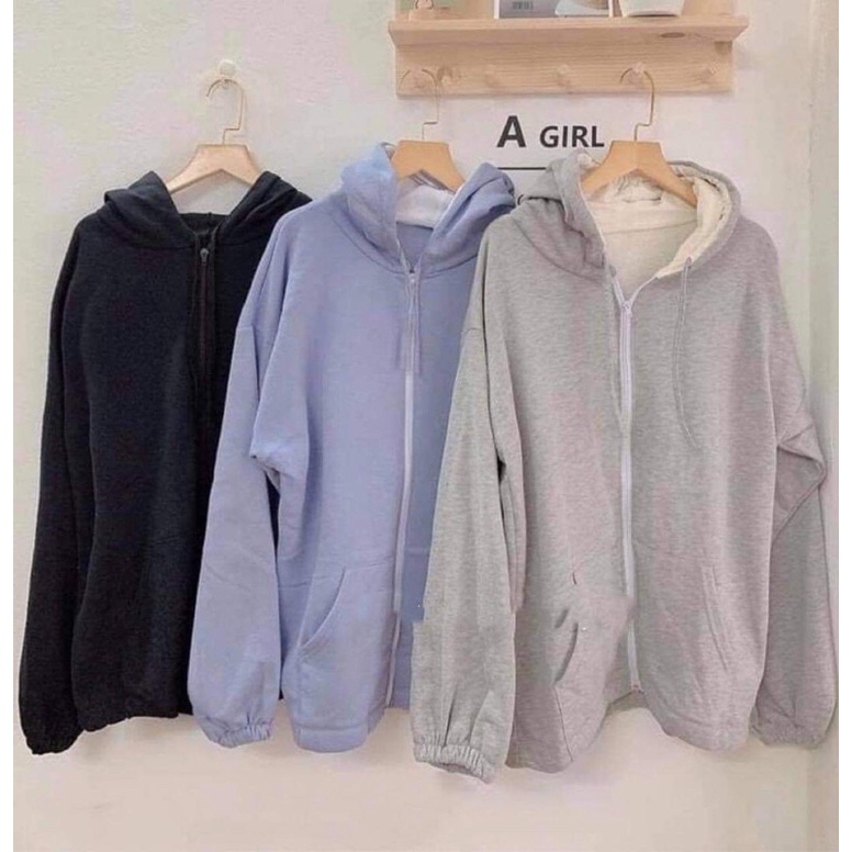 Áo Khoác Hoodie Nỉ Trơn Unisex[FREESHIP] Áo tay bồng khóa kéo có mũ hàng thu đông