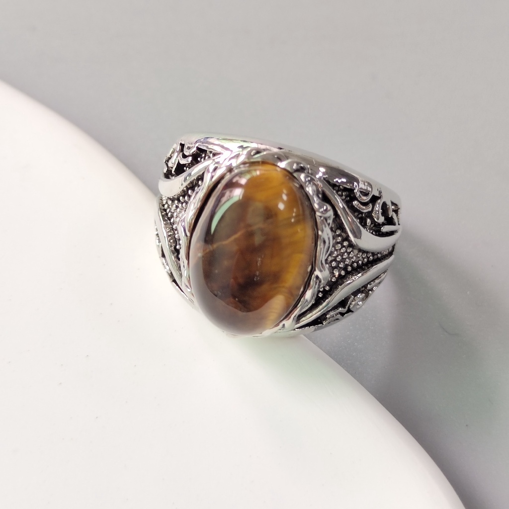 Đen Nhẫn Thép Không Gỉ Đính Đá Mã Não Thời Trang Cho Nam