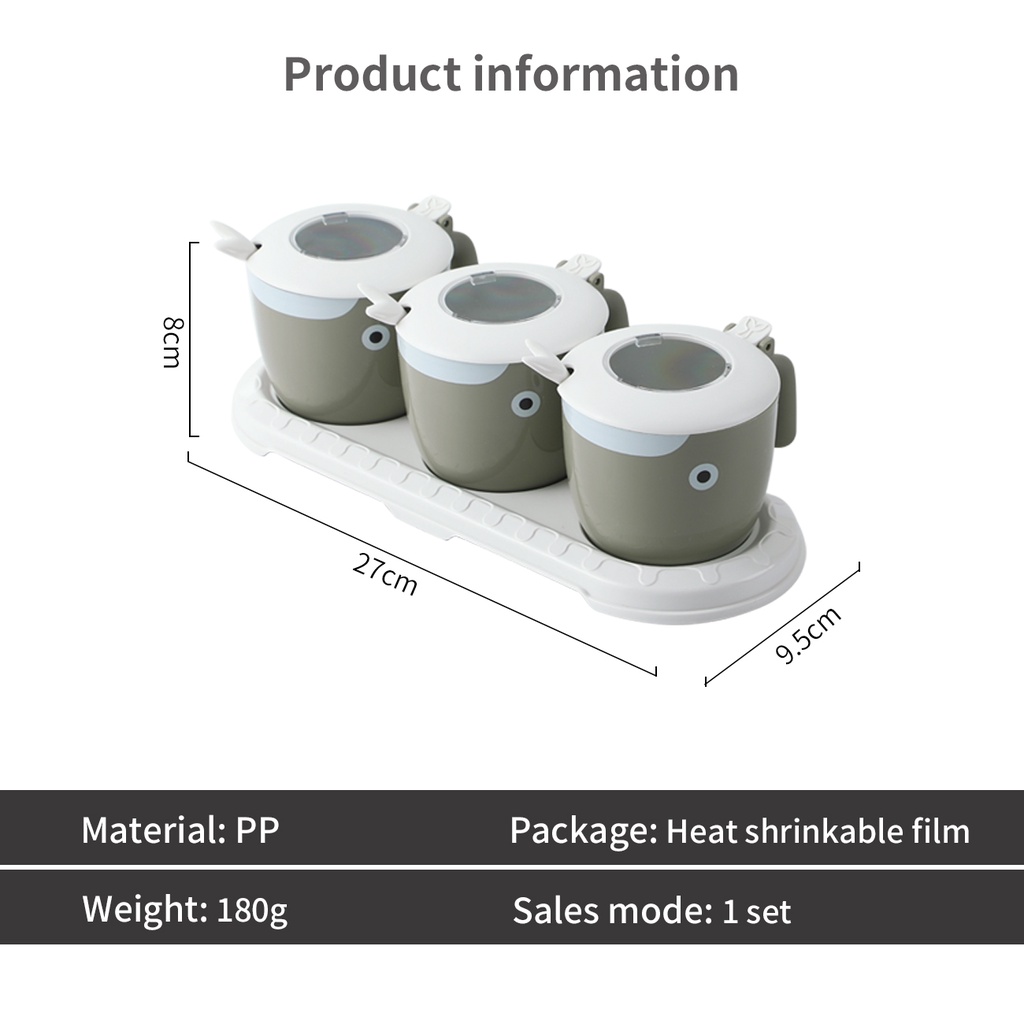 Bộ 3 Hộp Gia Vị Hình Cá Voi Dễ Thương Có Nắp Và Thìa Nhựa PP Loại 1