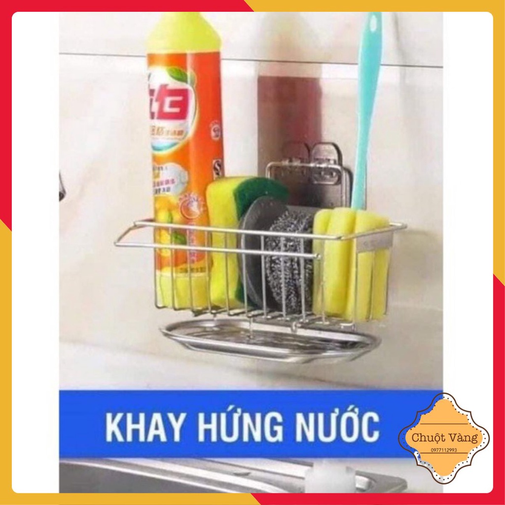 Kệ inox đựng giẻ rửa bát dán tường có khay hứng nước