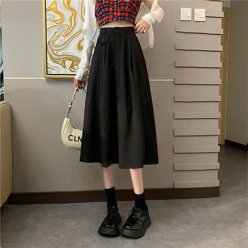 SUXI Chân Váy Chữ A Lưng Cao Màu Trơn Thời Trang Hàn Quốc Cho Nữ