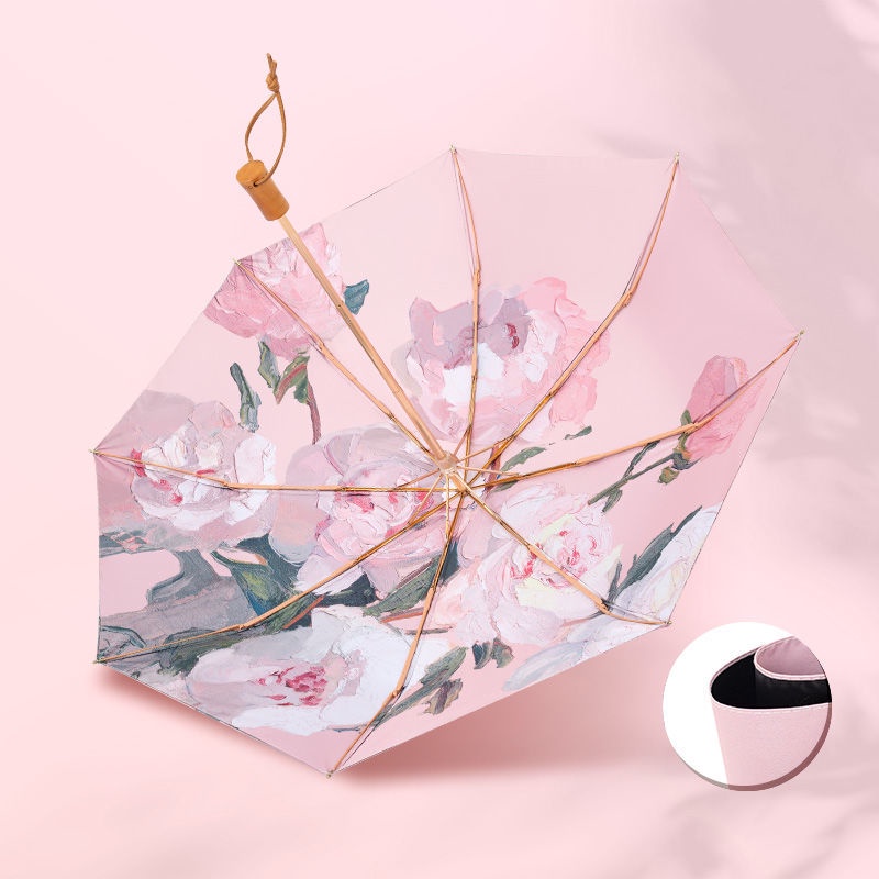 Dù Hai Mặt 50% Siêu Nhẹ Chống Tia Uv Chống Tia Cực Tím In Họa Tiết Tranh Sơn Dầu