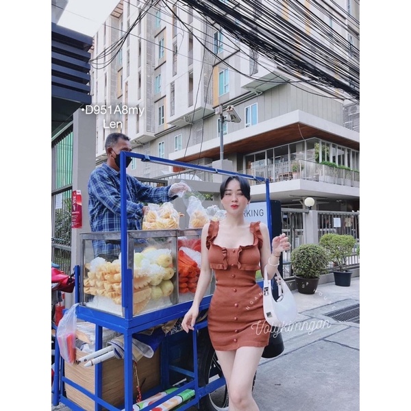 Đầm len dệt kim 2 dây bèo nút bọc ( Có sỉ sll )